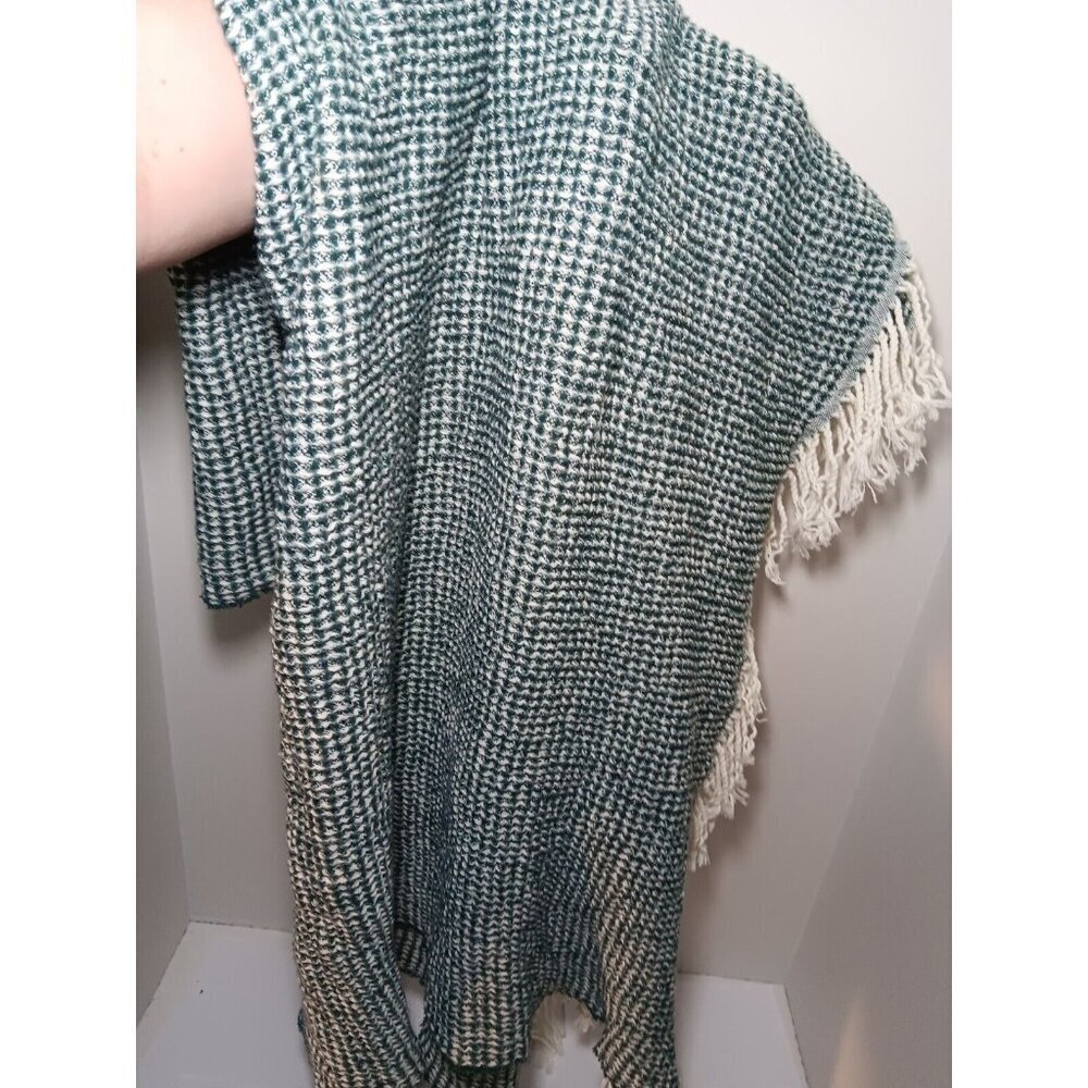 Nido Notte Italy Green White Plaid Fringed Throw Blanket Cotton Acrylic Italia